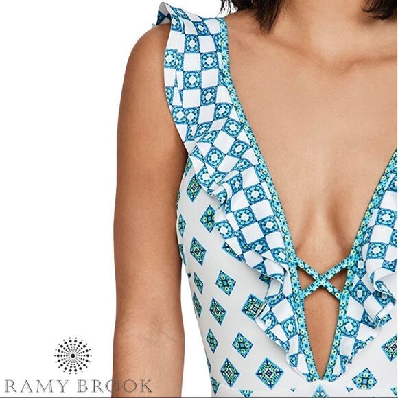 Ramy Brook ***NWT*** Printed Alize Ruffle One-Piece Swimsuit in White Combo - Picture 6 of 11